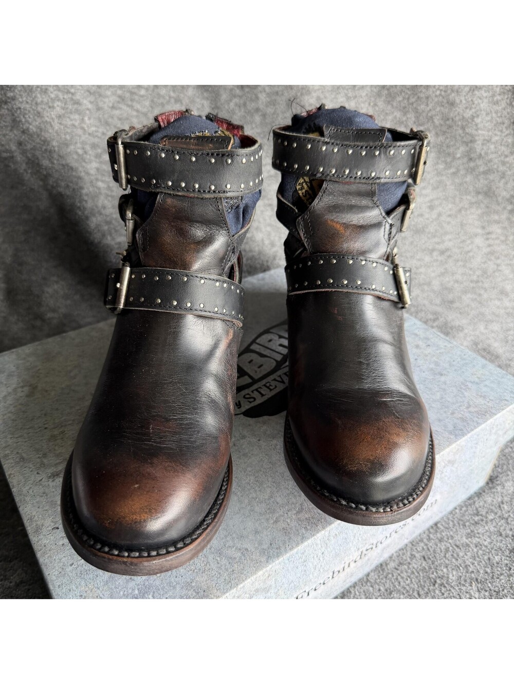 Freebird By Steven Belgium Boots Womens Size 9 Black Leather Studded Ankle - Picture 2 of 10